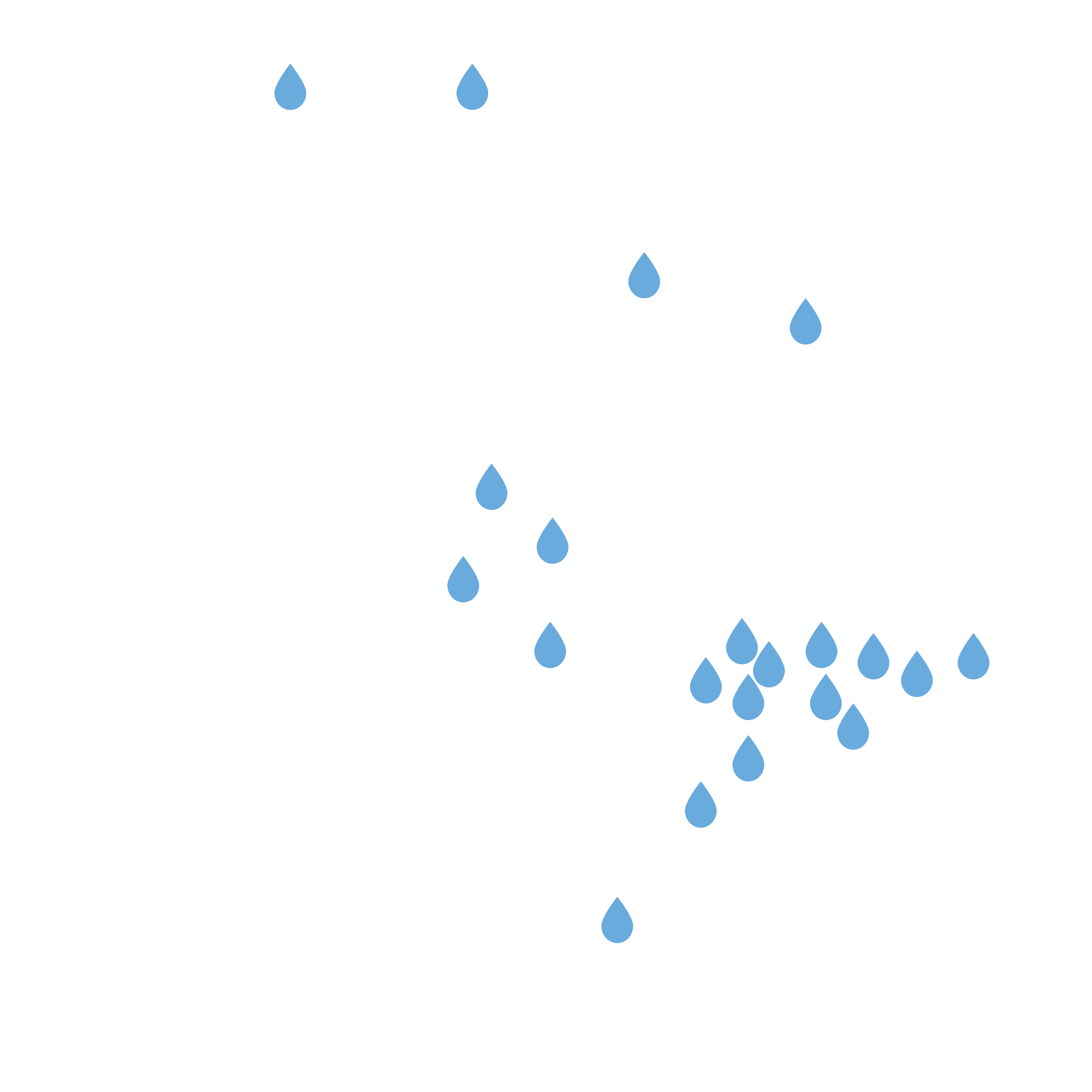 A map of LA county with water droplets falling onto the map to represent the replenishment of LA county groundwater basins 